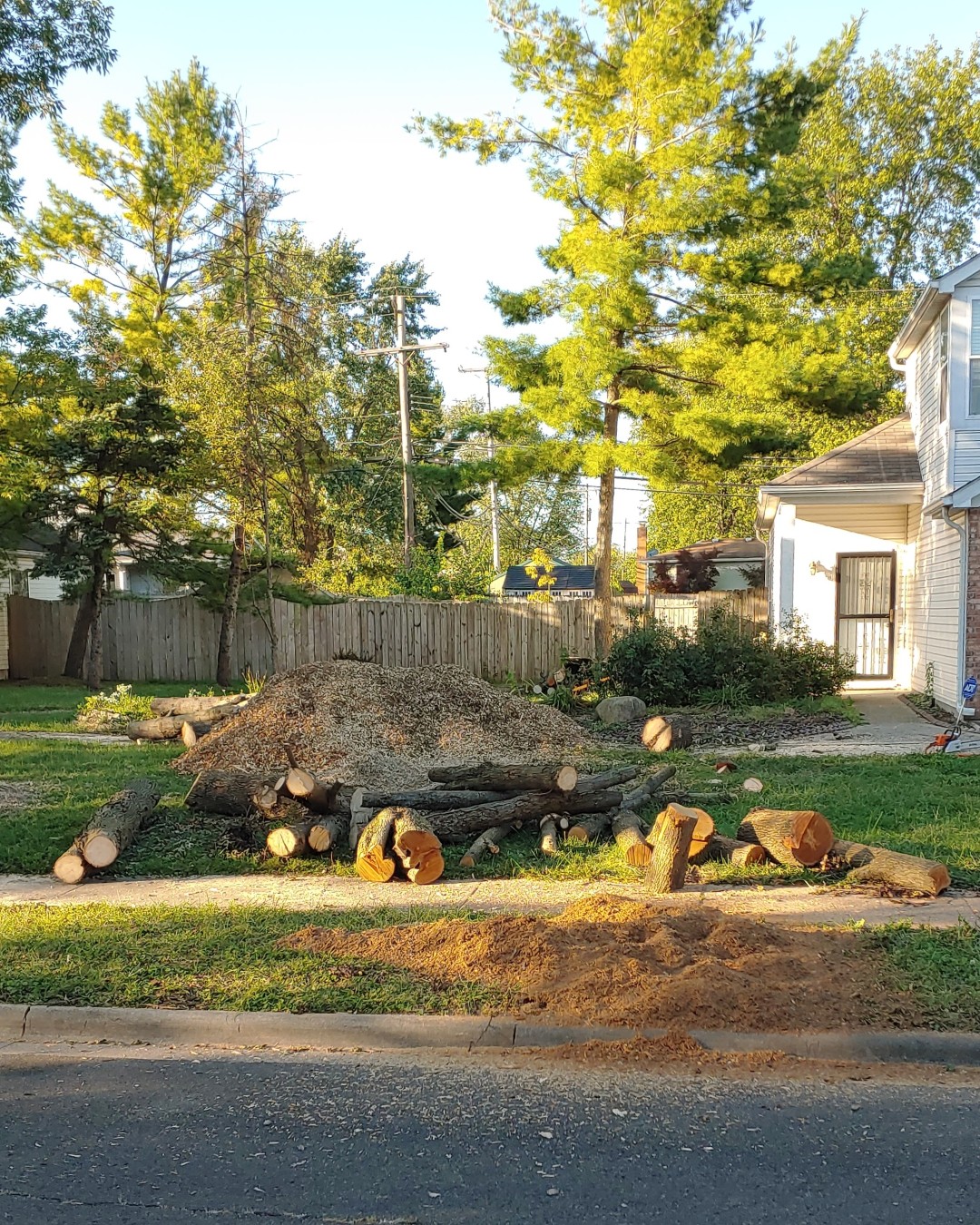 Logs stacked facing house