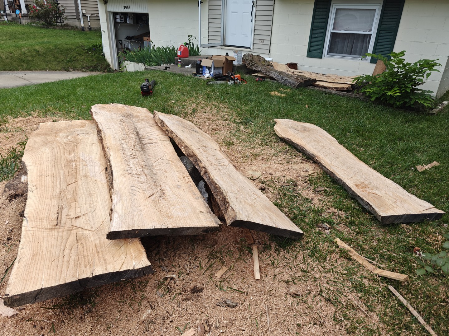 Log split into slabs