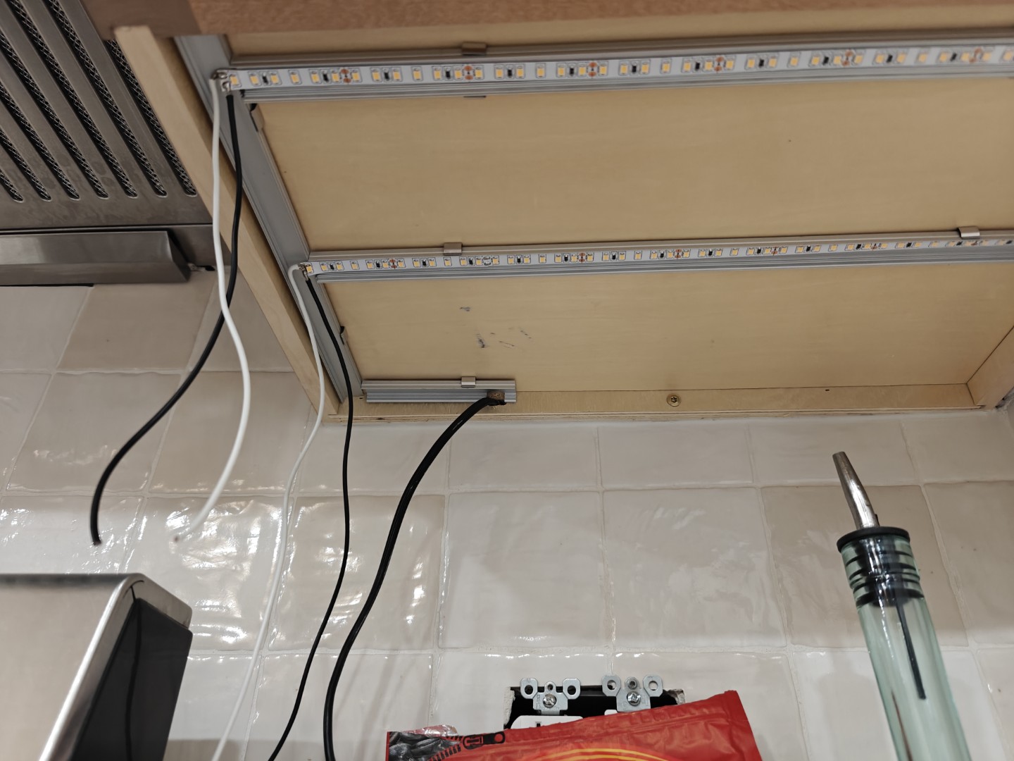 LED strips adhered with tails soldered